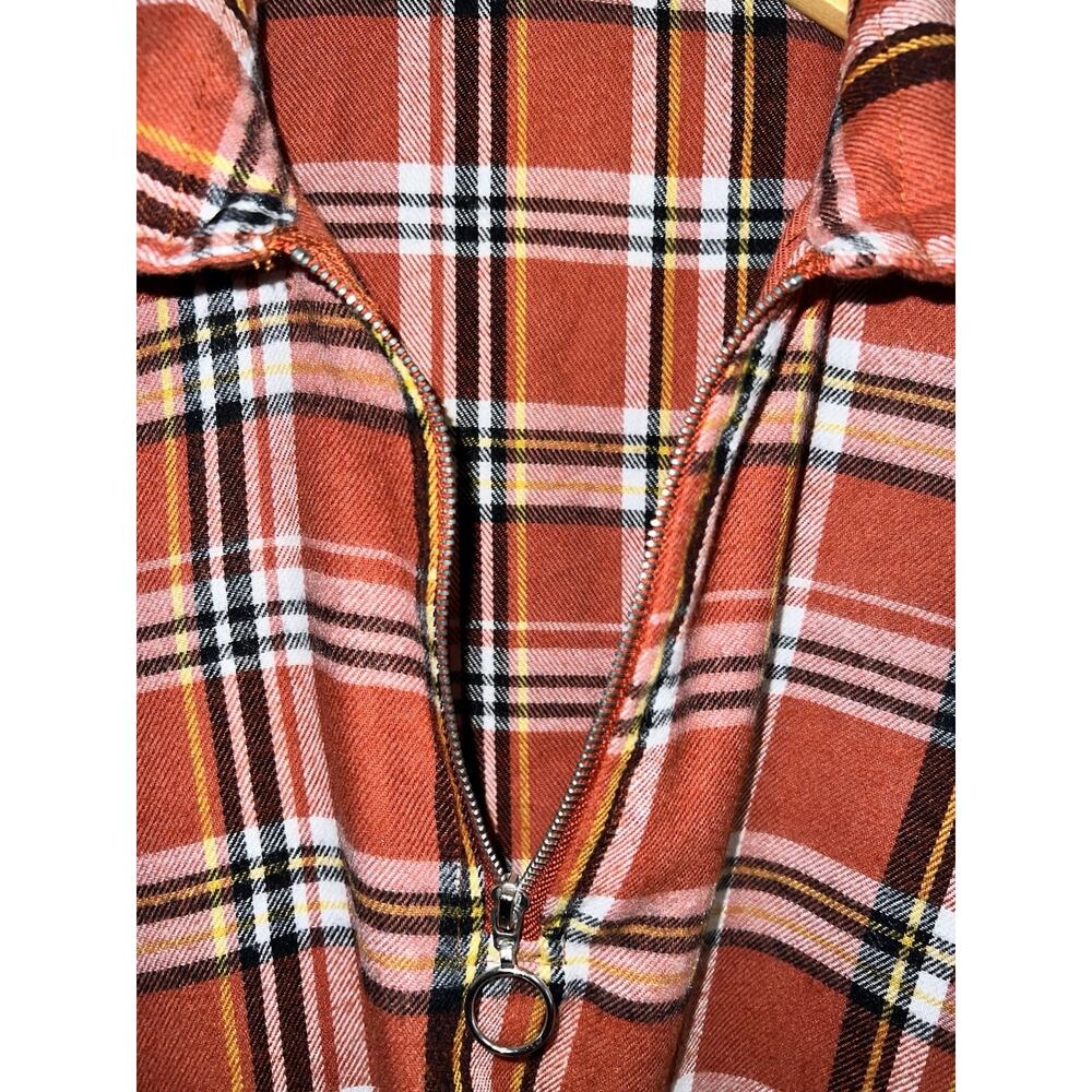 Plaid Flannel Pullover Top - Burnt Orange Fall Style w/ Accent Zipper - Sz S - Picture 5 of 9